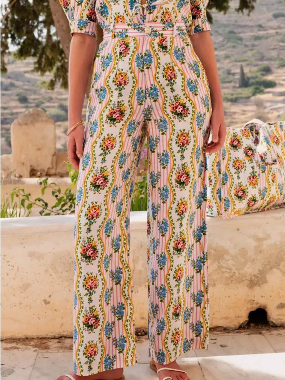 NWT Pink City Prints Gabi Trousers Vintage Bouquet